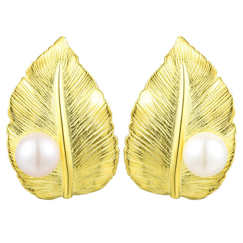 Sterling Silver Leaf Pearl Earrings