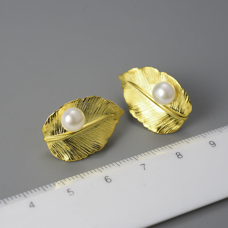 Sterling Silver Leaf Pearl Earrings